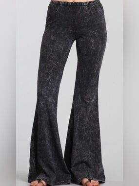 PPLA Gray Mineral Wash Bell Bottom Flare Pull-on Pants